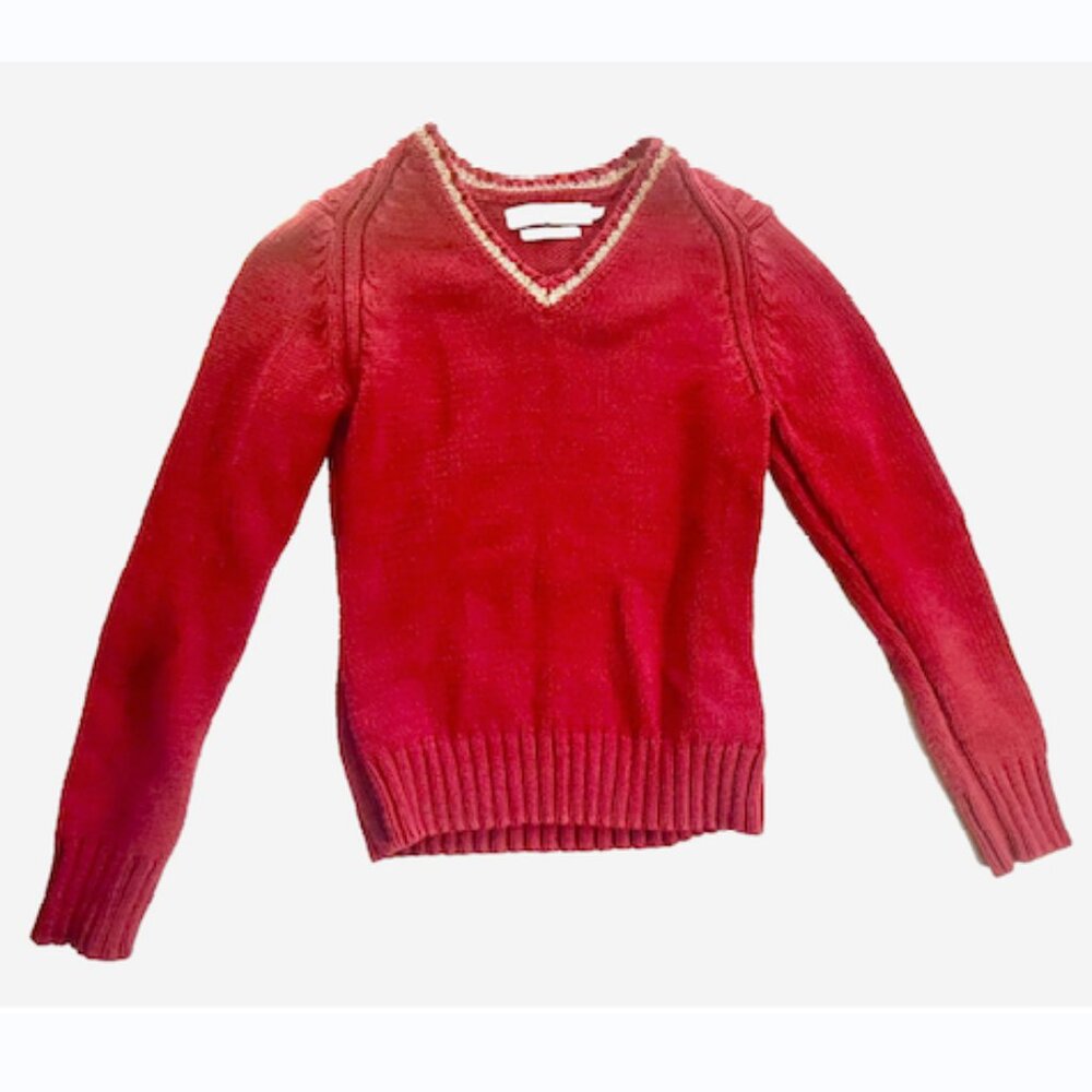 Vintage Tommy Hilfiger Jeans Red V-Neck Pullover Sweater Tan Trim Women’s M‎ - Picture 6 of 7